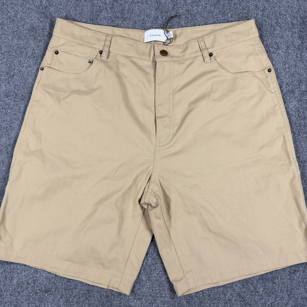 Coach Shorts Mens 36 Khaki Carpenter Leather Patch 9" Inseam